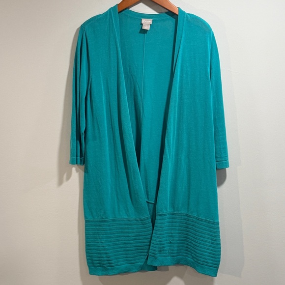 Chico's Sweaters - Chico's Women’s Vibrant‎ Teal Knitwear Open Cardigan Size 2 L